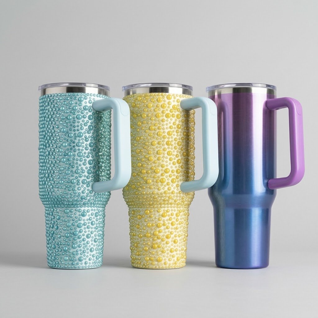 Rhinestone Studded Stainless Steel Tumbler Mug with Handle (40 oz)
