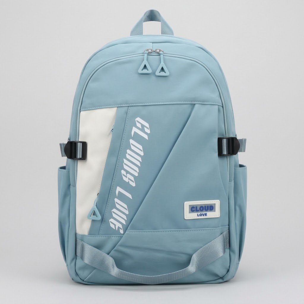 Light Blue "Clouds Love" Trendy Casual School Backpack
